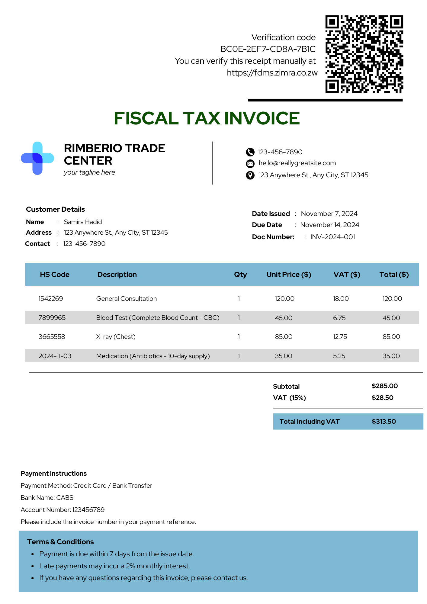 White Blue Simple Modern Medical Invoice Template